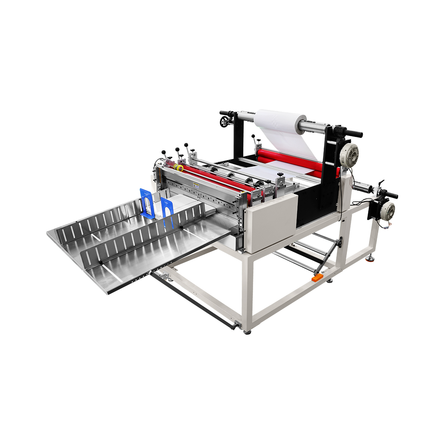 J&oacute; feszess&eacute;gű pap&iacute;r/polif&oacute;lia/nem sz&ouml;v&ouml;tt sz&ouml;vet tekercsből lapra v&aacute;g&oacute;g&eacute;p, hideg lamin&aacute;l&oacute; v&aacute;g&oacute; elektromosan